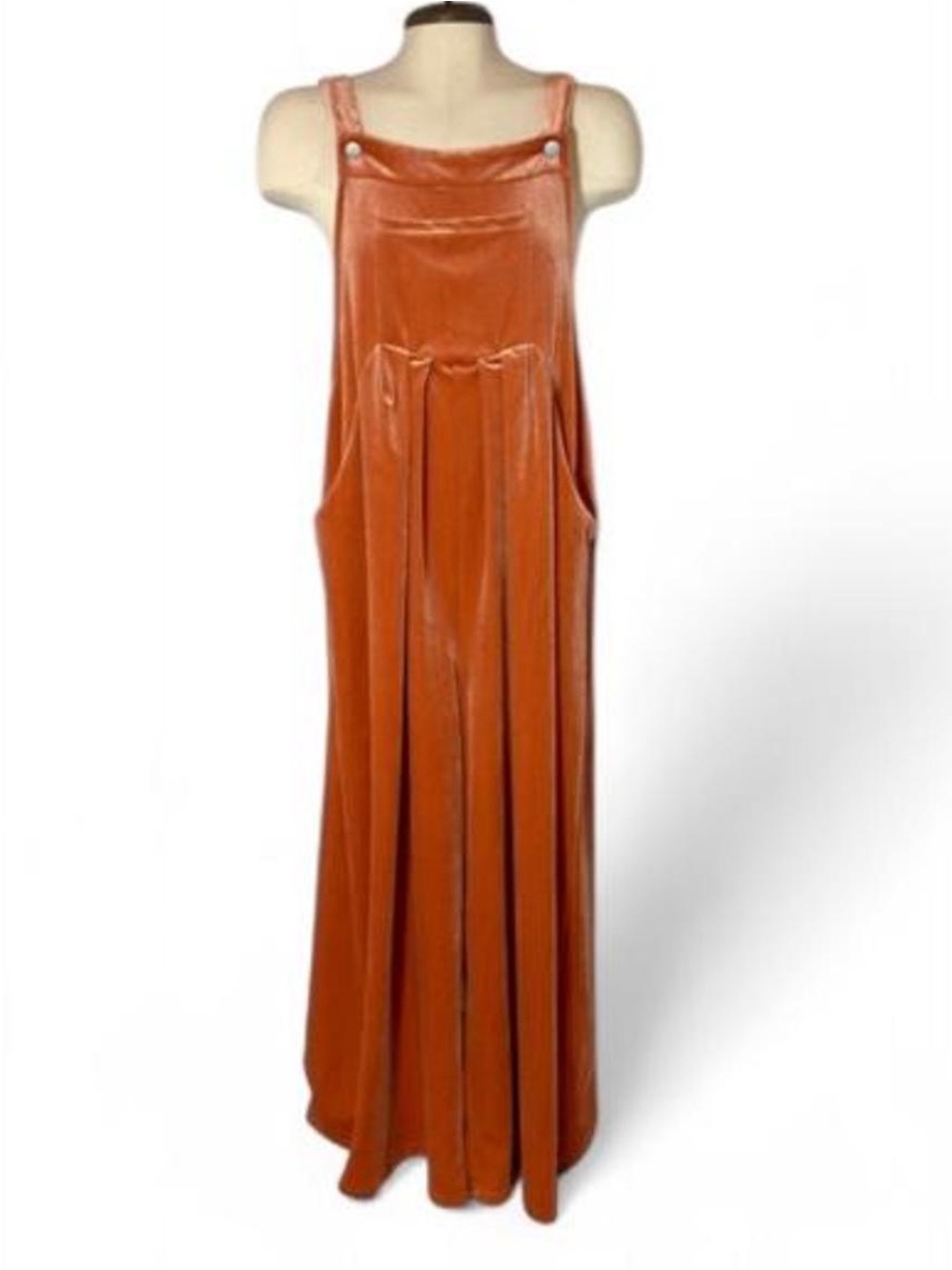 Rust Orange Crushed Velvet Overalls Wide Leg Boho Jumpsuit XL